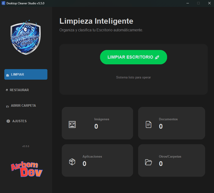 Interfaz de Desktop Cleaner Studio